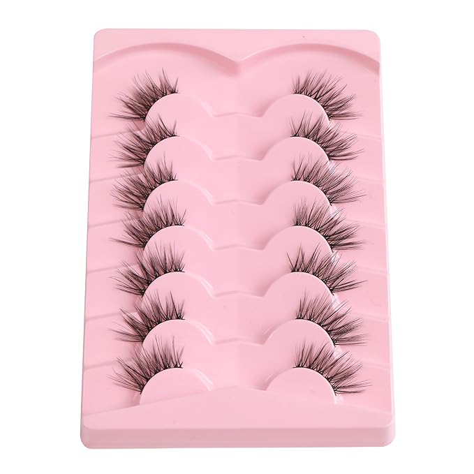 Half Lashes Cat Eye False Eyelashes Natural Look 14MM Natural Corner Lashes Wispy Half Eyelashes 3/4 Lash with Thin Cotton Band C Curl Soft Eyelash Siligli 7 Pair