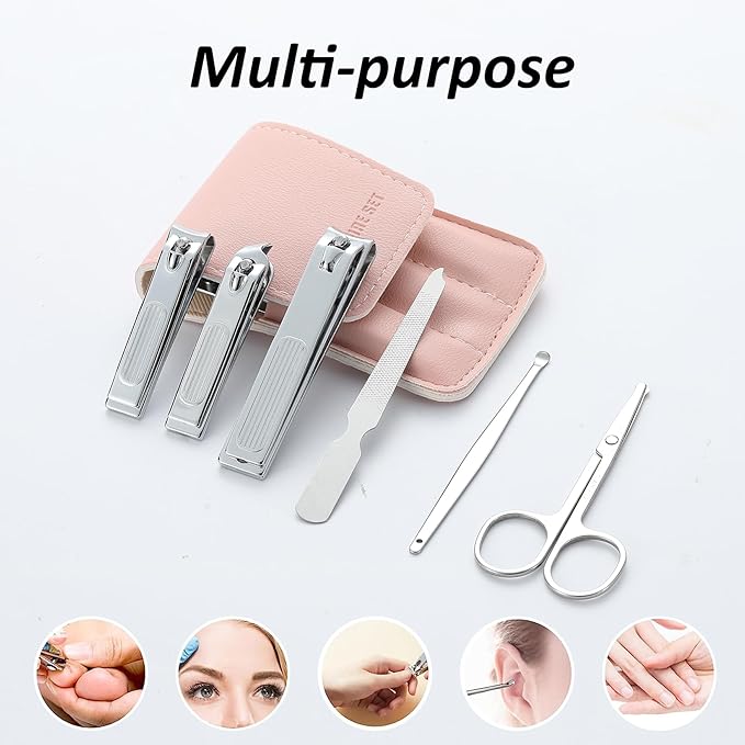 Nail Clipper Set Gifts for Women, 6 Pcs Case Fingernail Clipper Christmas Stocking Stuffers for Adults (Pink)