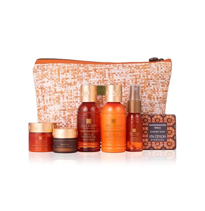SPA CEYLON Sensual Sandalwood Home Spa Set | Body Care Set & Mini Travel Bag | Organic Self-Care Set | Vegan | Ayurveda Gifting