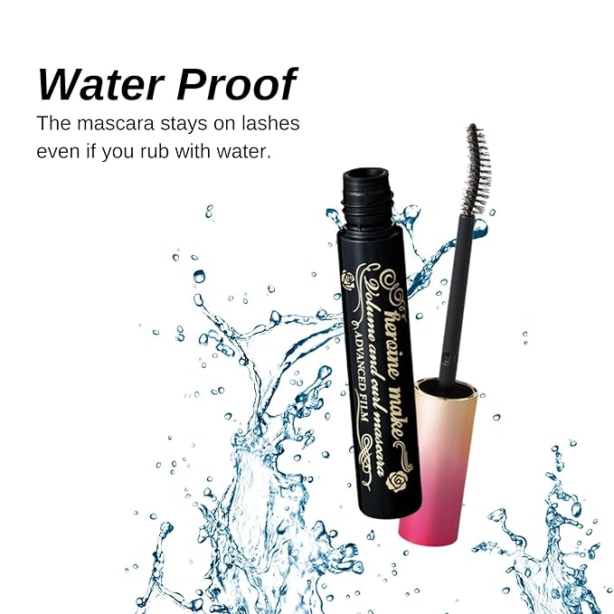 HEROINE MAKE by KISSME Tubing Mascara Waterproof & Long-lasting, Waterproof Mascara Black for Volumizing & Curl with Curvy Brush Advanced Film, 6 Natural Serums for Sensitive Skin, Made in Japan 2 EA
