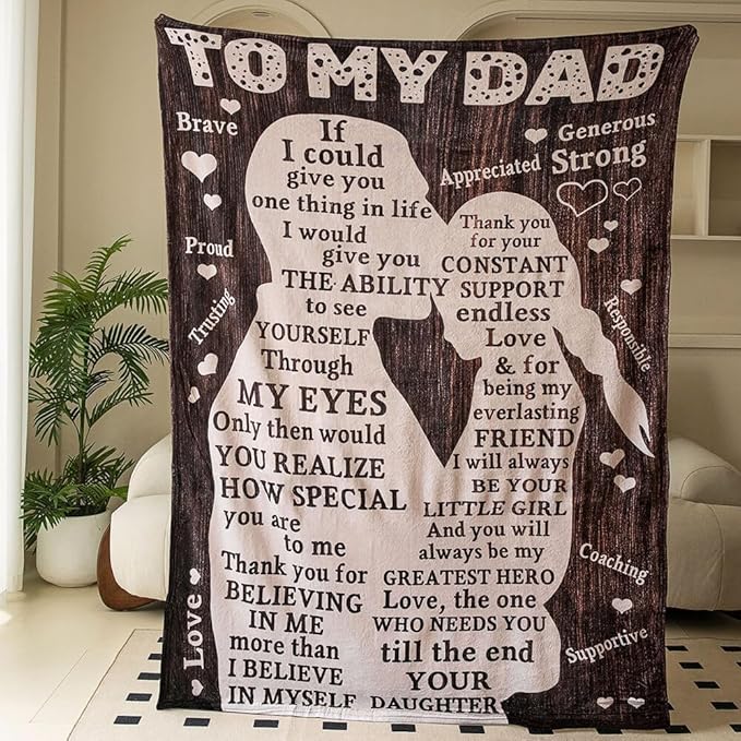 Fathers Day Blanket Gifts for Dad from Daughter, Best Dad Ever Blanket, Father Throw Blankets, 70" L x 50" W