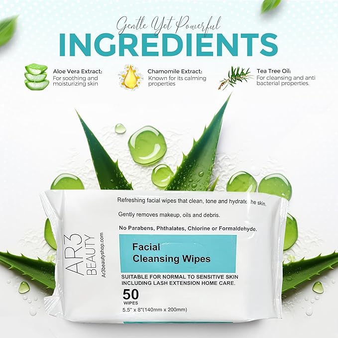 Facial Cleansing Wipes. Pack of 50. Facial Cleansing Wipes for Women | Gentle Makeup Remover.