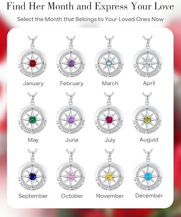 S925 Necklace Gift for Wife |Compass Jewelry |Women Anniversary |Sterling Silver |Girlfriend Birthday Gifts for Her Valentines |I'd be Lost without You |Jewel 18K Gold