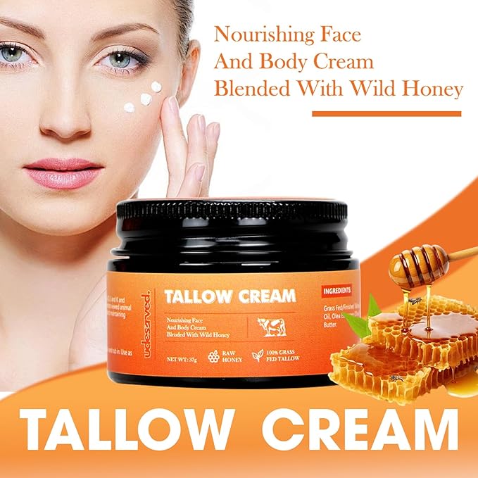 Tallow Cream – Gentle Face & Body Moisturizer with Olive Oil & Honey – Nourishing Skincare for All Skin Types – 1.3 oz (37g)