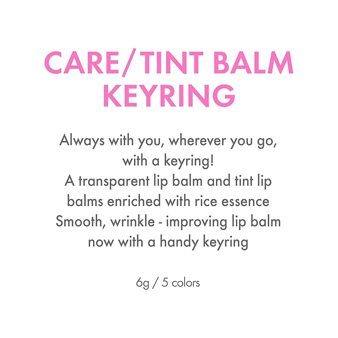 Amuse SEOUL Care Tint Lip Balm Keyring (02 Happy Girl) | Hydrating Lip Balm + Keychain, Rice Extract & Multi-Peptide Complex, Clear Glossy Finish | 0.21 oz