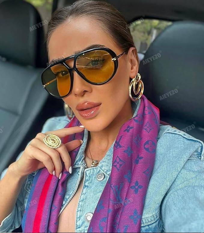 AIEYEZO Oversized Aviator Sunglasses Women Men Fashion Retro Big Frame Sun Glasses Designer Ladies Shades
