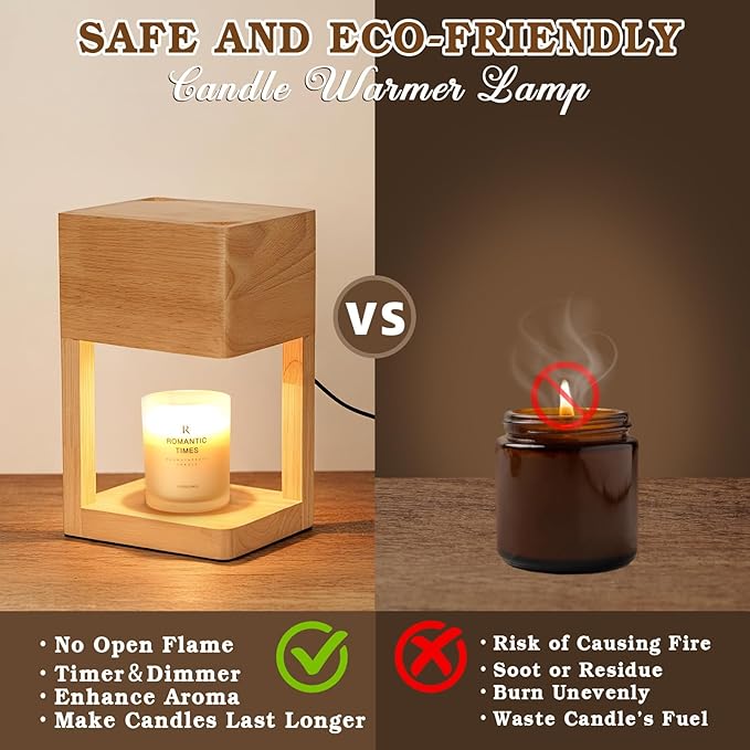Candle Warmer Lamp Wood with Timer, Dimmable Electric Candle Lamp Warmer for Jar Candles, 2*35 Watt Bulb, Christmas Gifts, Birthday Gifts for Mom, Decorative Wooden Candle Lamp for Bedroom Home Decor