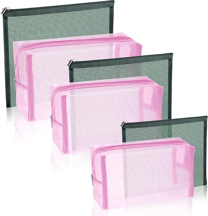 6 Pieces Mesh Makeup Bags Mesh Cosmetic Bag Portable Travel Organizing Zipper Pouch Toiletries Makeup Pouches for Home Office Travel Accessories