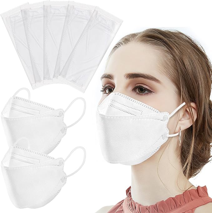 100Pcs KF94 Masks, Individually Wrapped 3D Fish Type Masks for Adult, 4 Layer Protective Face Mask