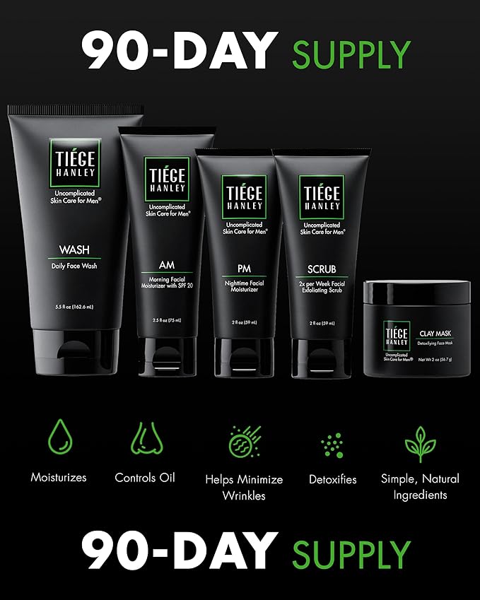 Tiege Hanley Men’s Skin Care Set 30 & 90 Days Routine (90 Day Routine - 5 Piece Set)