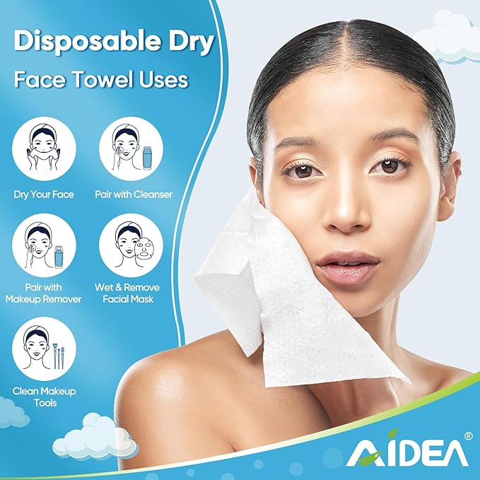 AIDEA XL Face Towels Disposable-100Ct (2 Box), Clean Facial Cloths, Facial Cleansing Wipes for Sensitive Skin, Face Towelettes for Makeup Removing, Nursing, Travel, Dry Wipes 9.84"×11.81"