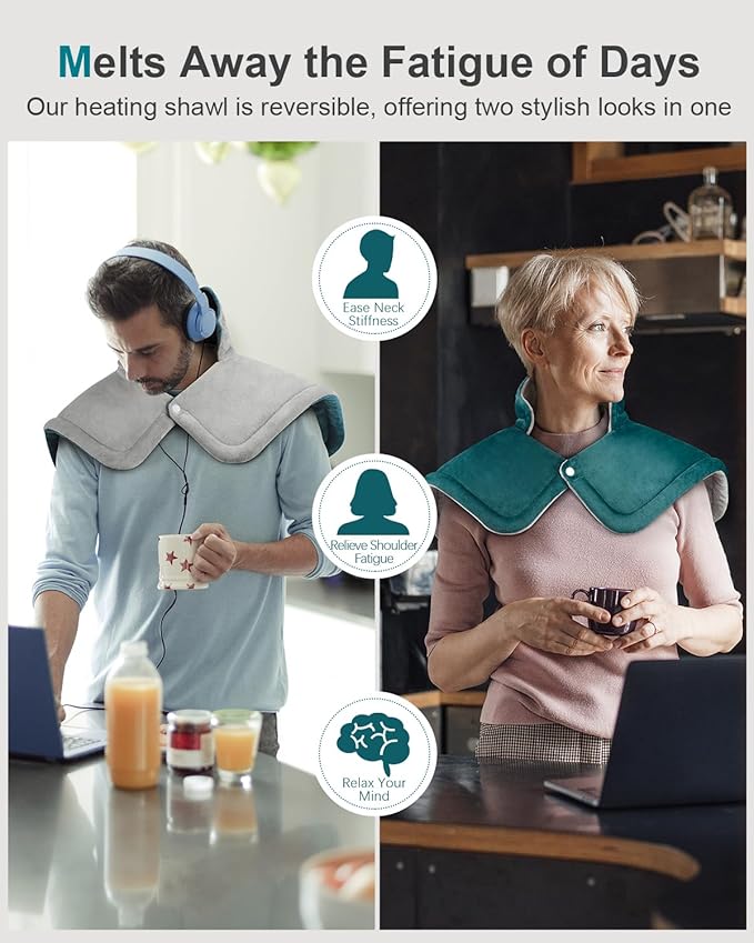 Heating Pad for Neck Shoulders Back Pain Relief, Birthday Gifts for Women Men Seniors, Moist Heated Pad Neck Wrap Warmer for Mon Dad, Christmas Stocking Stuffers for Her Wife Husband, Blue