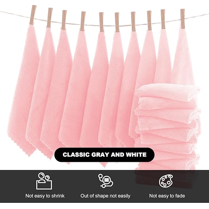 MOONQUEEN Microfiber Facial Cloths Fast Drying Washcloth 12 Pack - Premium Soft Makeup Remover Cloths - Pink