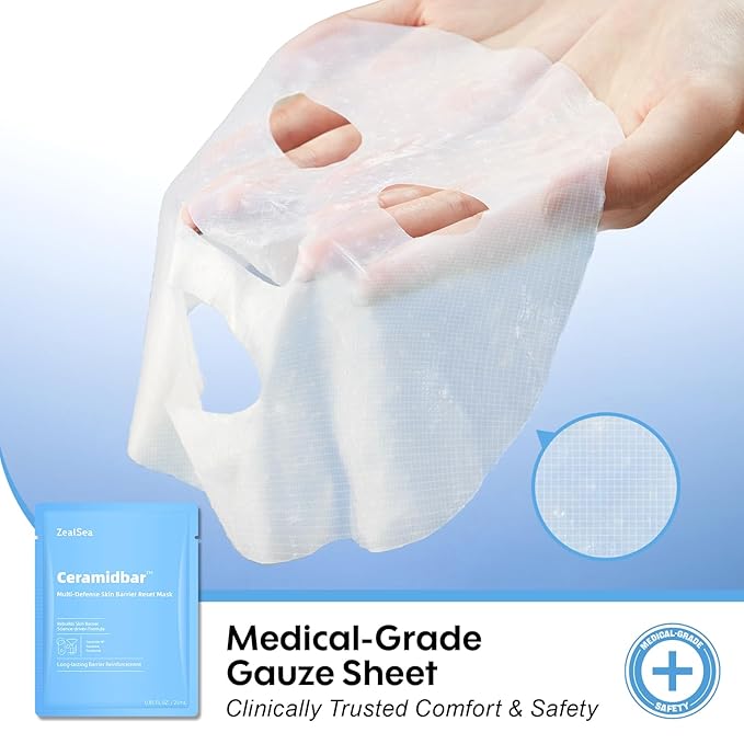 Ceramidbar Face Masks Skincare Set, ZealSea Derm Solution Sheet Mask for Multi-Trigger Sensitivity, Soothing & Calming, Strengthen & Restore Skin, Facial Mask with Cica & Ceramide, 10 Pack