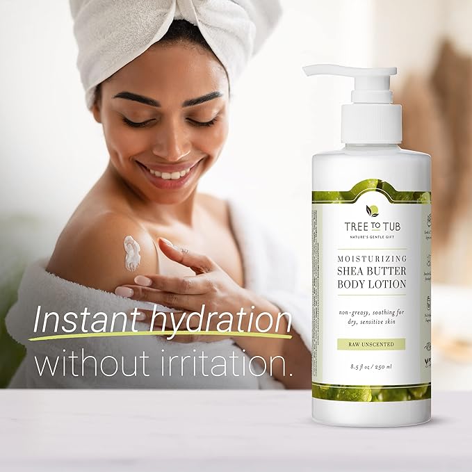 Tree to Tub Unscented Shea Butter Body Lotion for Dry Skin - Fragrance Free Lotion,Vegan Body Moisturizer, Good for Sensitive Skin for both Women & Men 2 Pack
