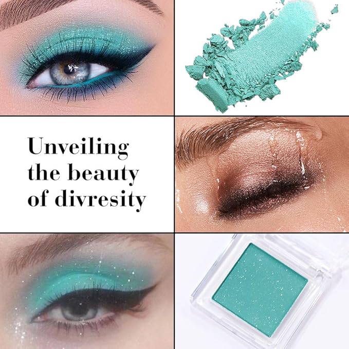 Shimmer Single Eye Shadow Palette Makeup, Mint Green Shimmer Glittler Monochrome Eyeshadow For Green Blue Eye, Mini Pigmented Waterproof Sombras Para Ojos, Vegan, Talc,Paraben & Cruelty Free