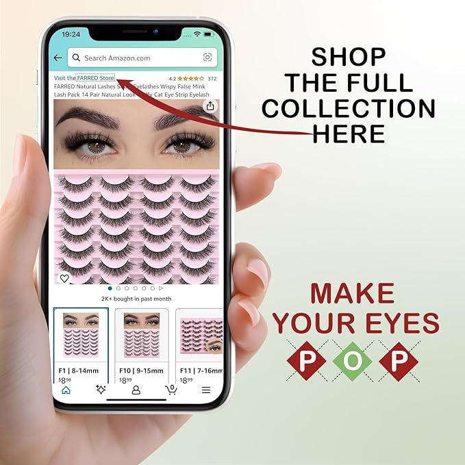 FARRED Wispy Lashes Hybrid Mink Eyelashes 14 Pairs Short Cat Eye Natural Fluffy False Eyelashes Faux Mink Strip Eye Lashes Pack for Daily Makeup (F17 | 8-16 mm)