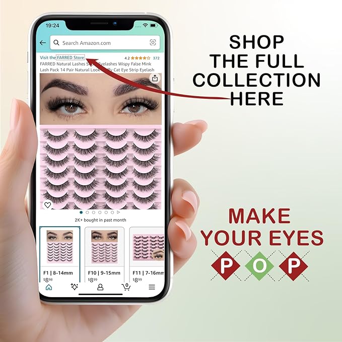 FARRED Natural Lashes Short Eyelashes Wispy False Mink Lash Pack 14 Pair Fluffy Cat Eye Strip Eyelash that Looks Like Extensions Small Fake Lashes for MUA and Beginners Daily Makeup (F14 | 8-15mm)