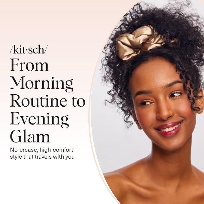 Kitsch Satin Scrunchies for Women - No Crease Hair Ties for Girls | Big Scrunchies For Women with All Hair Types and Textures, Perfect for Day or Night - 2 Pcs, Charcoal and Gold