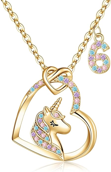 Hidepoo Birthday Unicorns Gifts for Girls - Unicorn Necklace Birthday Gift for 3-16 Year Old Girl Colorful CZ Heart Pendant Unicorn Necklace for Girls Gifts Jewelry