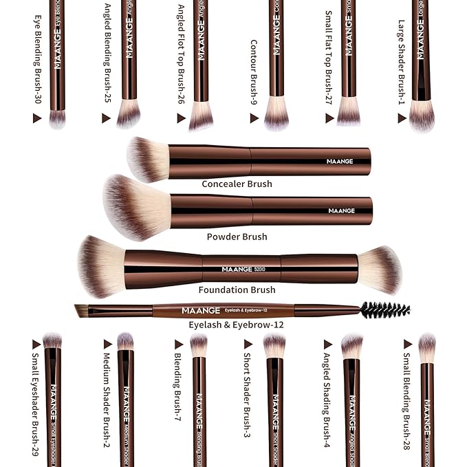 MAANGE Makeup Brushes 16 Pcs Premium Synthetic Makeup Brush Set Foundation Brush for Liquid Powder Concealer Precision Eyeshadows Blending (Coffee)