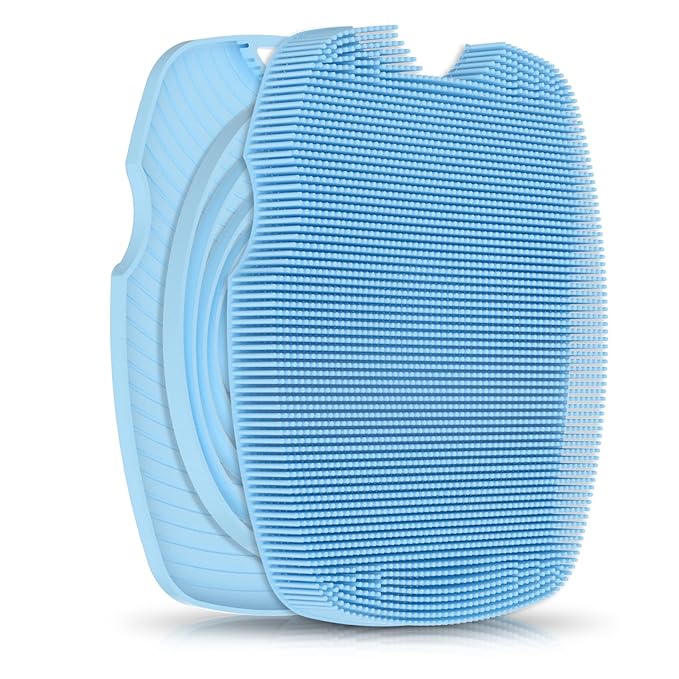 Silicone Body Scrubber - Anti Zinc Infused-Highly Elastic Bristles Exfoliating Body Scrubber for Shower Body,Cellulite Reduction,Blood Circulation - Azure