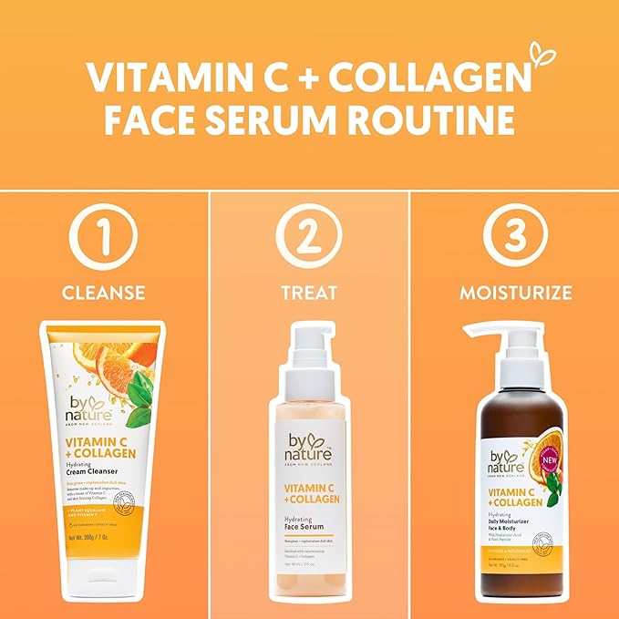 By Nature Vitamin C + Collagen Face Serum - Restore and Energize Tired Skin with Brightening Vitamin C, Plumping Collagen, Plus Texture Enhancing Turmeric - Premium Skin Care Serum for Face - 3fl. oz.