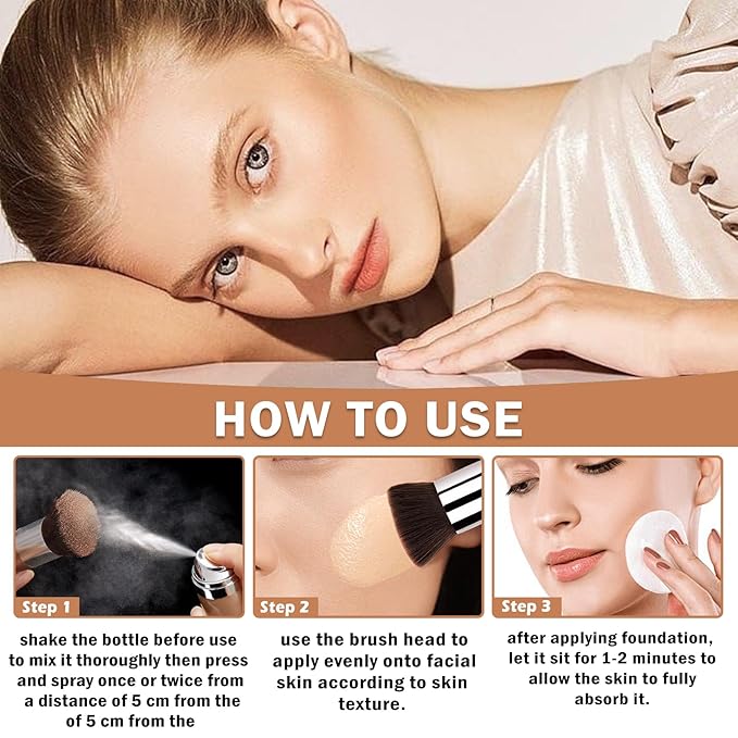 Magic Minerals Airbrush Foundation Full Coverage Foundation for Smooth Nude Finish,Moisturizing Airbrush Flawless Setting Spray,Waterproof base de maquillaje (03 Nude)