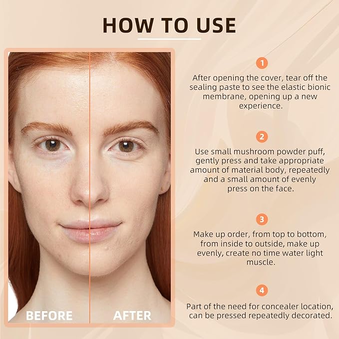 Mushroom Head Air Cushion CC Cream - Tattoo Cover up Makeup Waterproof Long-Lasting Moisturizing Concealer Foundation, Even Skin Tone for All Skin Types (Ivory)