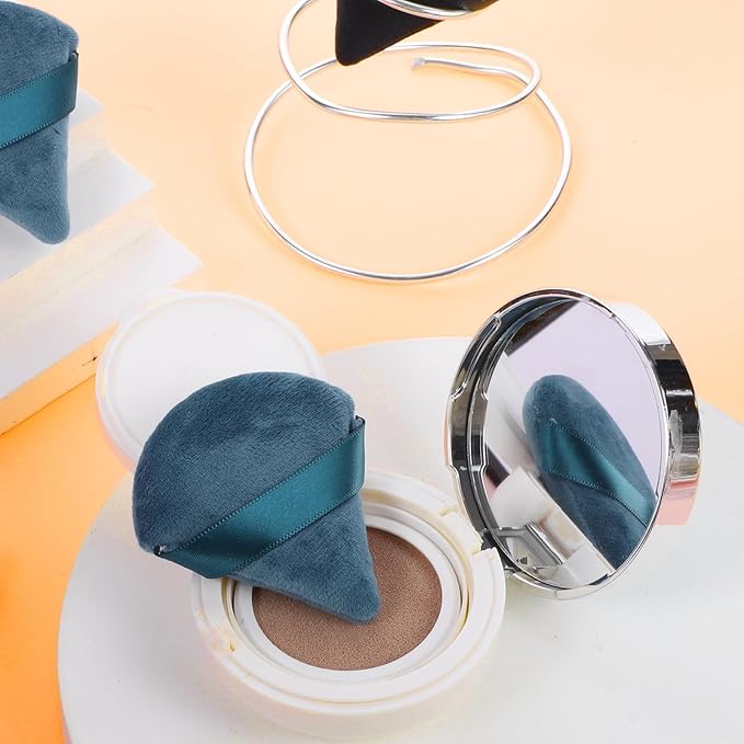 Pimoys 6 Pieces Powder Puff Face Triangle Makeup Puff for Loose Powder Setting Powder Soft Foundation Sponge Makeup Blender Sponge Beauty Makeup Tool, Black and Peacock Blue
