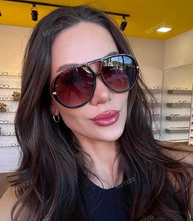 AIEYEZO Oversized Aviator Sunglasses Women Men Fashion Retro Big Frame Sun Glasses Designer Ladies Shades