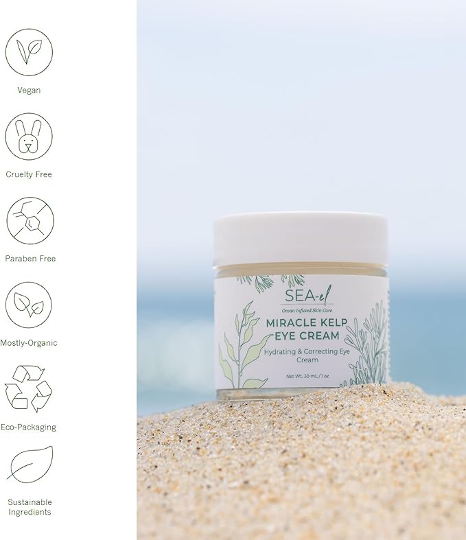 Sea-El Miracle Sea Kelp Eye Cream Hydrating & Correcting Yerba Mate Caffeine & Hyaluronic Acid for Dark Circles Bags & Puffiness - Daily Anti Aging Moisturizer for Women & Men, Vegan - 1 Oz