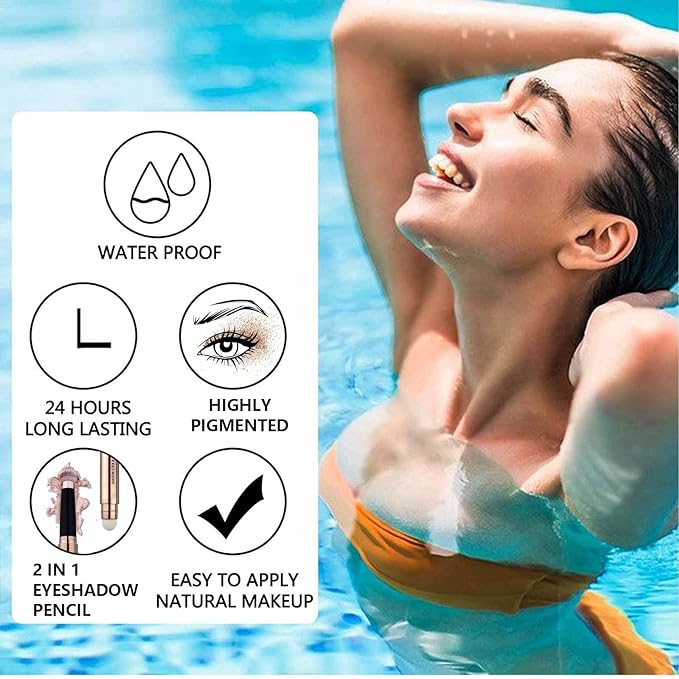 Champagne Eyeshadow Stick Makeup, Highlighter Matte Cream Eye Shadow Pencil, Waterproof Hypoallergenic Long Lasting Crayon, Glitter Primer Palette Shimmer Eyeliner Pen wiht Soft Brush