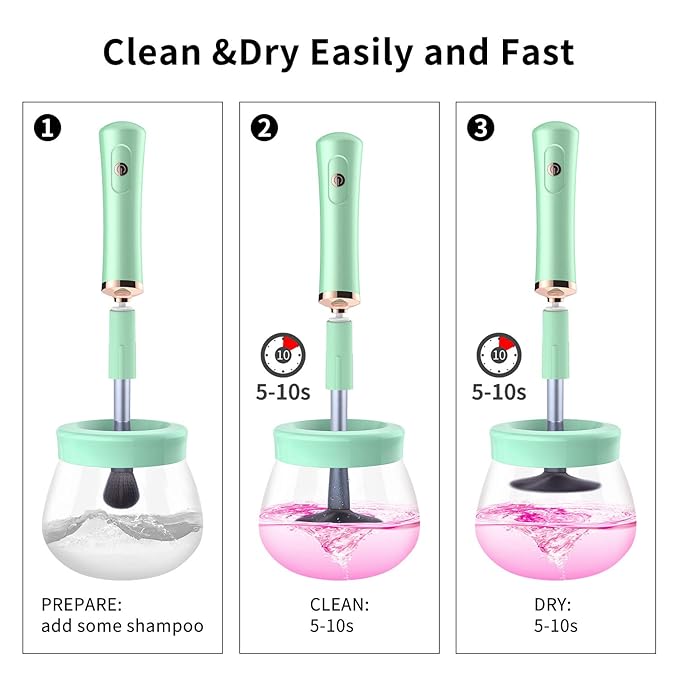 Senbowe Upgraded Makeup Brush Cleaner and Dryer Machine, Super-Fast Electric Brush Cleaner Machine with 8 Size Rubber Collars, Automatic Brush Cleaner Spinner Makeup Brush Tools