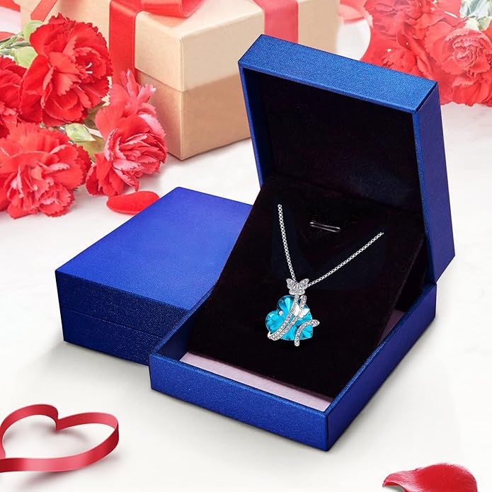 ASELFAD Butterfly Love Heart Pendant Necklace with Crystals, Anniversary Birthday Jewelry for Women Mom Grandma Wife Girlfriend