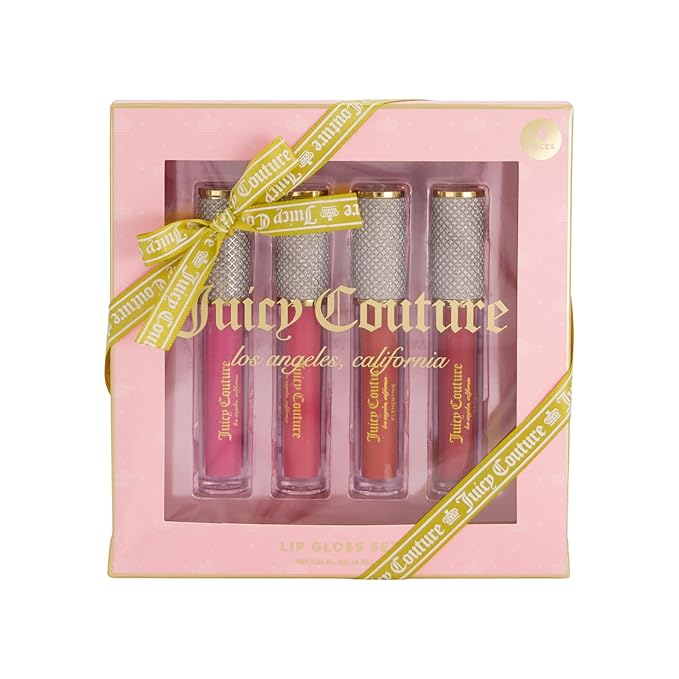 Juicy Couture 4 Pack Luxurious Lip Gloss Set – Berry, Cocoa, Clementine, & Watermelon