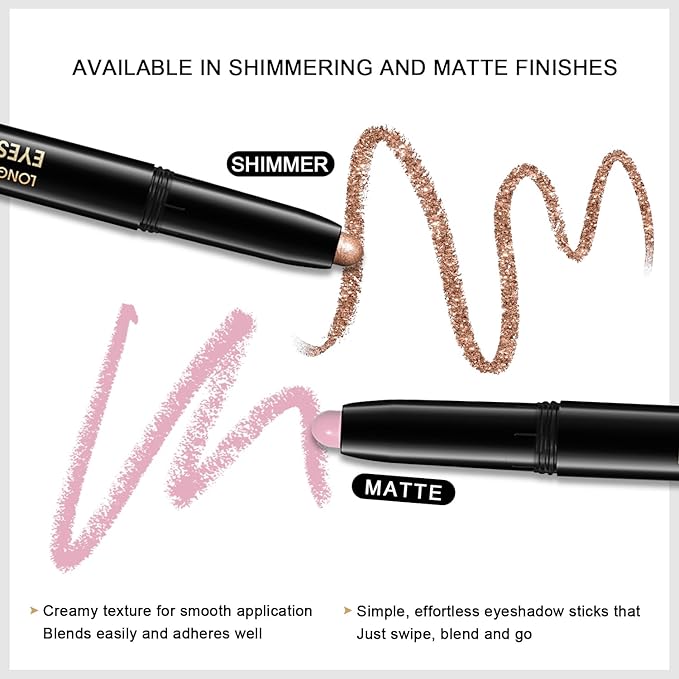 3PCS Eyeshadow Stick, Shimmer and Matte Cream Eye Shadow Brightener Sticks Eyeliner Pencil Crayon, Waterproof Long Lasting Eye Highlighter Stick Makeup (02+03+05)