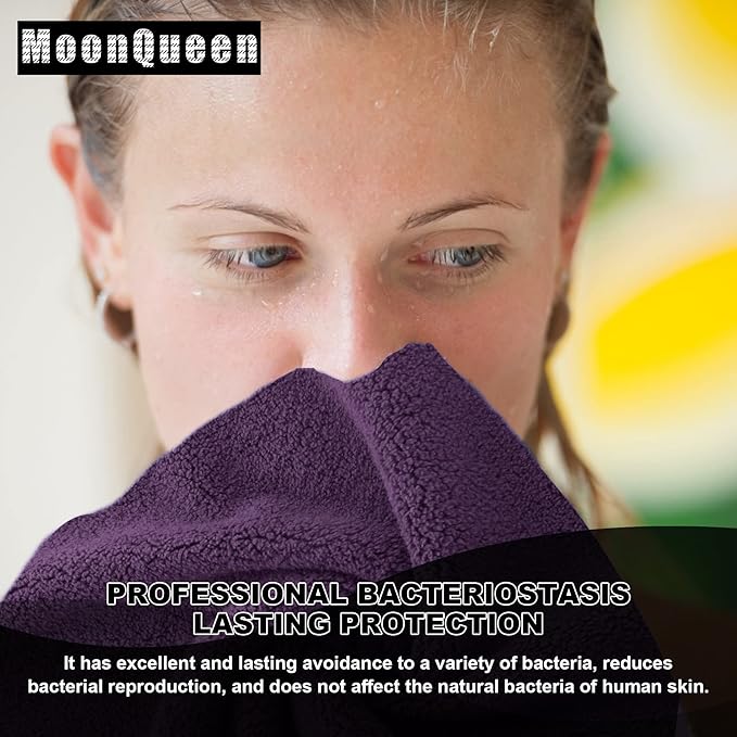 MOONQUEEN Microfiber Facial Cloths Fast Drying Washcloth 12 Pack - Premium Soft Makeup Remover Cloths - Grape Purple