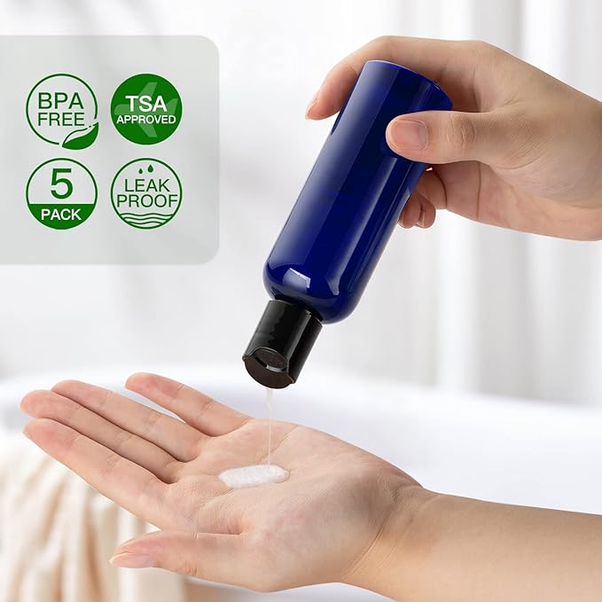 Travel Bottles for Toiletries 3.4 oz - Travel Size Containers for Shampoo Plastic - Small Empty Lotion Squeeze Bottle for Liquid TSA Approved - Leak Proof Mini Conditioner Refillable Blue 100ml