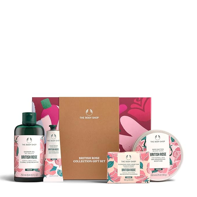 The Body Shop British Rose Collection Gift Set - 4 Piece Set, Shower Gel, Body Butter, Hand Cream, Bar Soap, Vegan