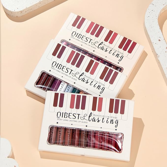 12Pcs Nude Matte Liquid Lipstick Set, Waterproof Long Lasting Non-Stick Cup Nude Brown Dark Red Purple Lipstick 24 Hour Not Fade Matte Lipstick Professional Lip Gloss Makeup Gifts for Women (Set A)