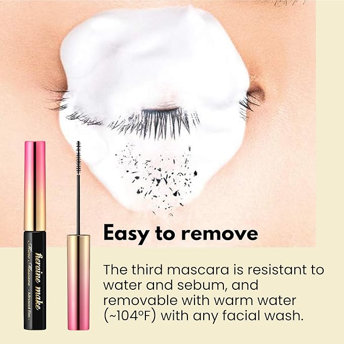 Heroine Make by KissMe Mini Mascara Black, Waterproof Mascara Volume and Length with Ultra-Fine Brush for Precise Application, Hypoallergenic & Long-Lasting, Smudge-Proof Lashes, Made in Japan 1 EA