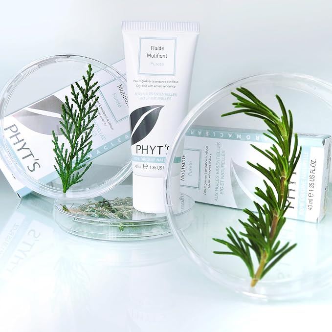 Phyts Purity Mattifying Fluid - Face Moisturizer for Oily Skin - Face Cream with Absorbent Silicas and Essential Oils - Refines Skin Texture - 1.35 oz