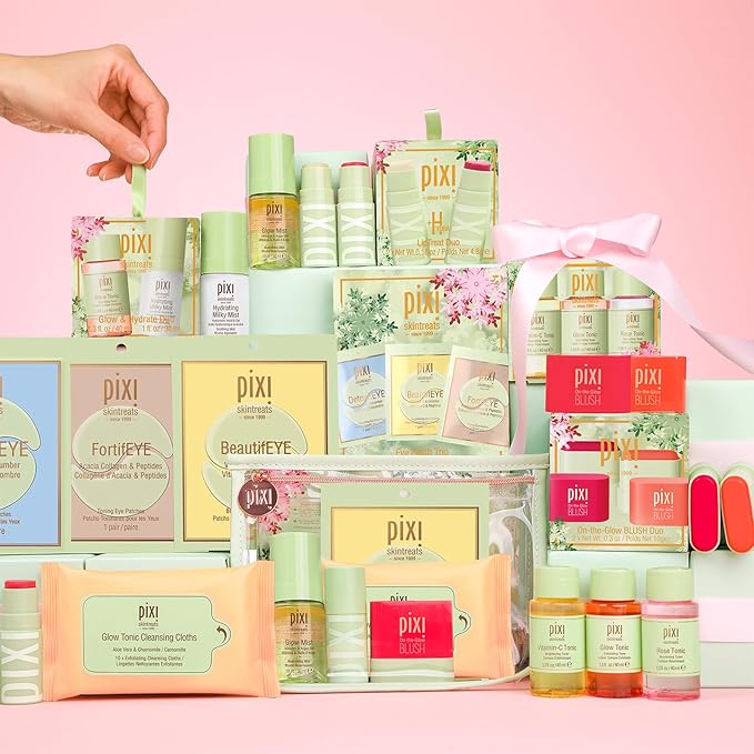 Pixi Beauty Tonic Trio | Holiday Edition Gift Set with 3 Pixi Favorite Tonics | Glow Tonic, Vitamin- C Tonic, Rose Tonic | Calming, Hydrating, Gentle Exfoliating and Smoothing