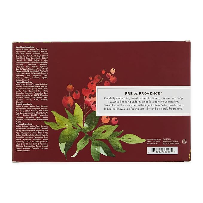 Pre de Provence Heritage Holiday Soap Gift Set/4 - Full Size French Soap Bars - Quad-Milled, Assorted Scents, 4 x 250g