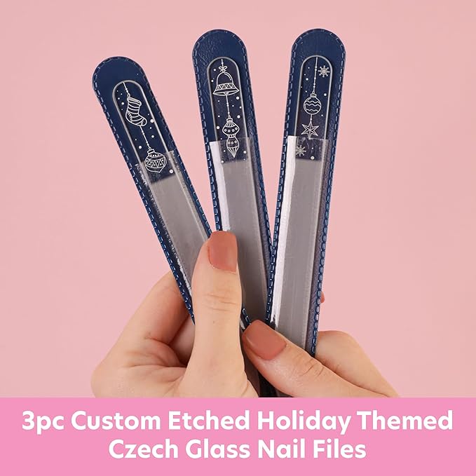 Christmas Gift Set - 3 Czech Glass Nail Files, Ideal Stocking Stuffer for Teen Girls, Beautiful Nail Care Gift for Women, Limited Edition by Bona Fide Beauty