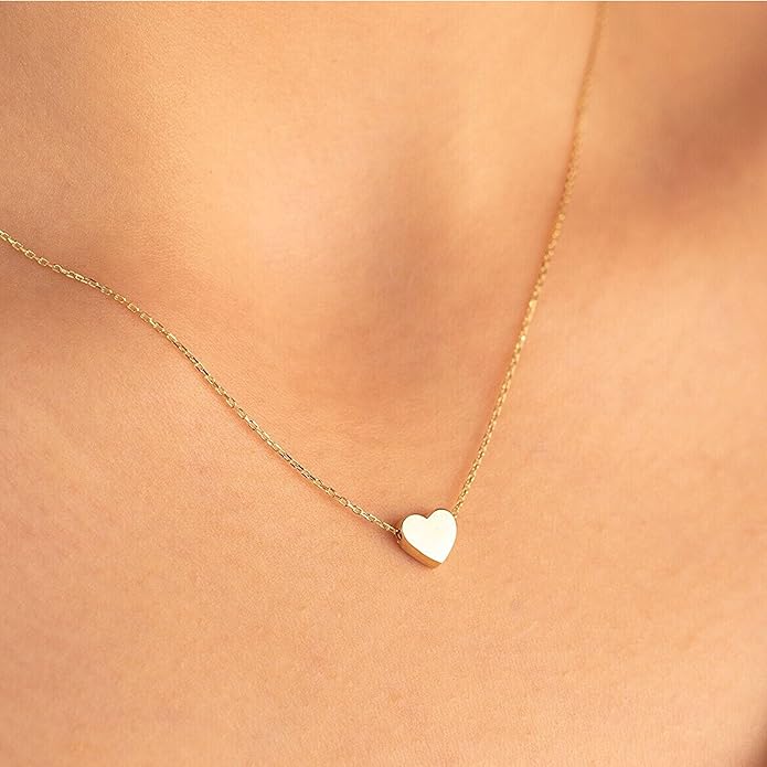 Dainty Gold Heart Necklace for Women - 14K Gold/Silver Plated Cute Heart Handmade Disc Circle Bee Choker Adjustable Necklace for Women Trendy Jewelry