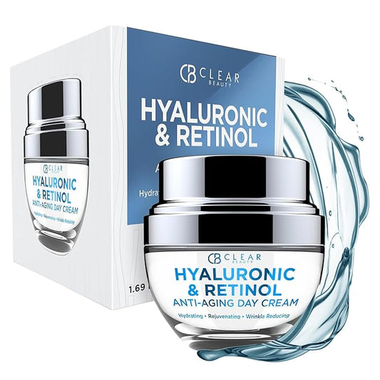Clear Beauty Hyaluronic & Retinol Face Moisturizer – Hydrating Day Cream For Dry & Mature Skin – Reduces Fine Lines, Firms & Softens Texture – Dermatologist Tested, Korean Skin Care Vegan – 1.69 Fl Oz