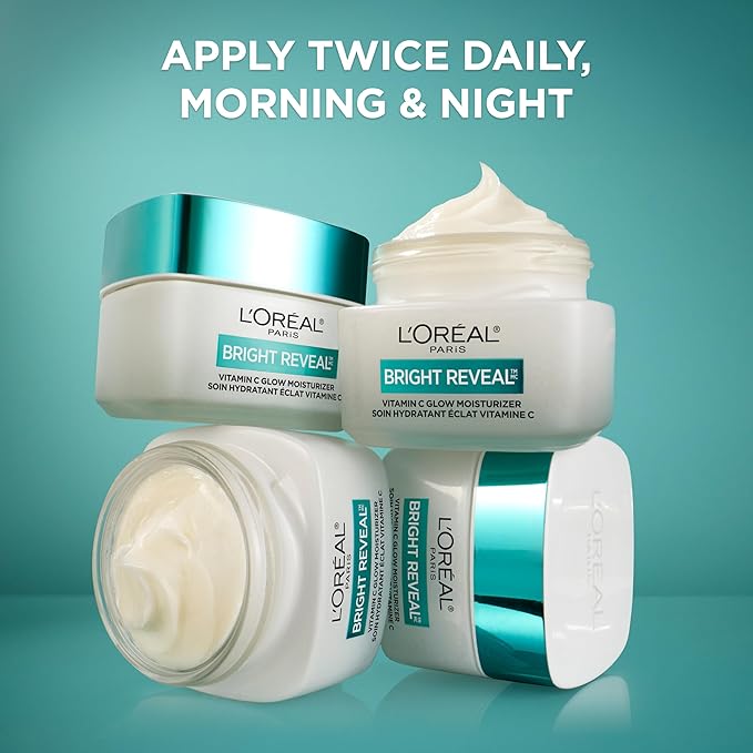 L'Oreal Paris Bright Reveal Vitamin C Glow Moisturizer, Supercharged Facial Moisturizer to Brighten Skin, Even Tone and Hydrate for 72HRs, Includes SPF 50 Sample
