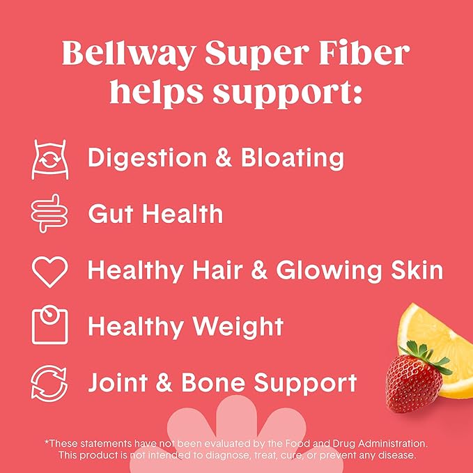 Bellway Super Fiber Powder + Collagen, Sugar-Free Psyllium Husk Powder with Collagen Peptides and Hyaluronic Acid for Gut Health, Healthy Skin, Nails, Bones & Joints, Strawberry Lemonade (11 Servings)